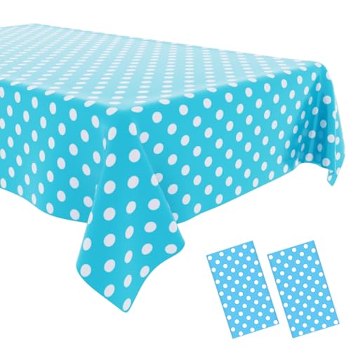 2 Pack Blue Polka Dot Tablecloth,Blue and White Tablecloths Disposable Plastic Rectangular Picnic Table Cover,Suitable for Rectangular Tables(54 x 108 Inches) - color: Polka Dot Blue, size: 54" x 108" Rectangular (2 Pack)