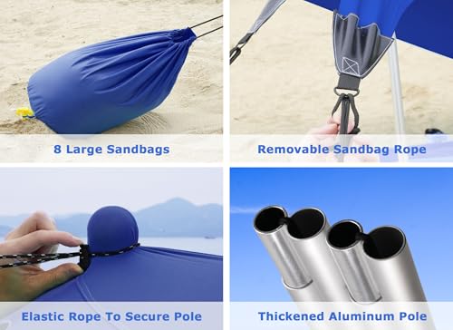 Gorich Beach Tent Sun Shelter with 8 Sandbags, UPF50+ Protection & Windproof Pop Up Beach Canopy Tent Sun Shade for Family, Travel & Camping, Easy Setup Canopy Umbrella - color: Dark Blue, size: 12 X 12 FT
