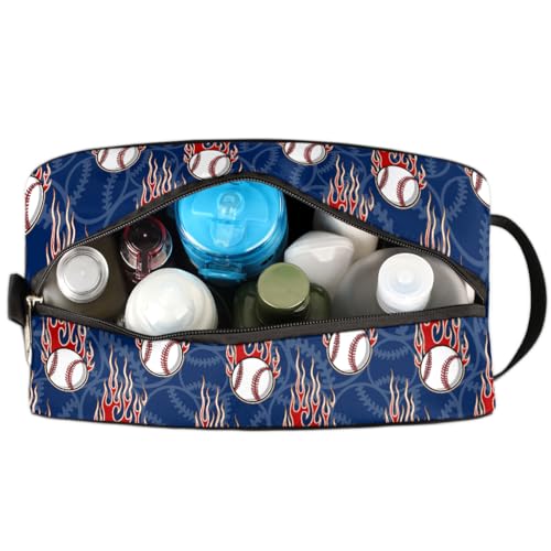 Kids Travel Toiletry Bag - Fire Baseball Waterproof Hanging Cosmetic Bags for Boys Men - Large Shave Kit for Toiletries Accessories Bathroom Stuff - color: Fire Baseball