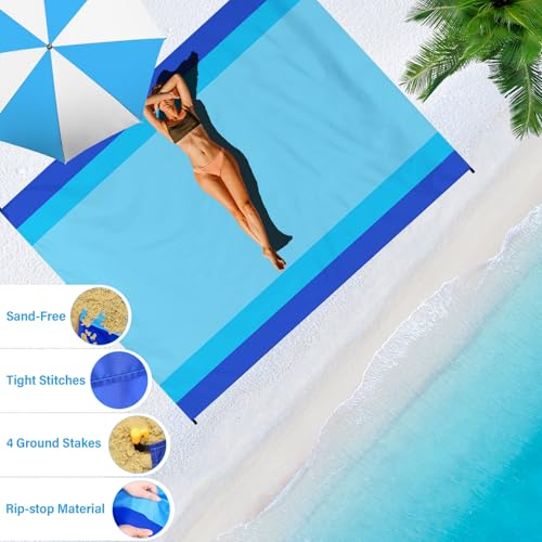 Beach Blanket Waterproof Sandproof Oversized Lightweight 78''×110'' 1-7 Adults Blanket Beach Large Picnic Mat for Travel Camping Hiking Picnic - color: Blue, size: 78''x110''