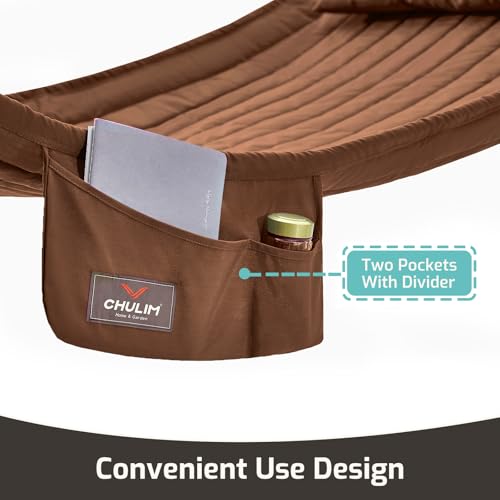 Double Quilted Fabric Hammock with Hardwood Spreader Bars and Pillow 450 LBS Capacity 2 Person Large Hammock for Outdoor Patio Backyard Poolside - Brown - color: Brown