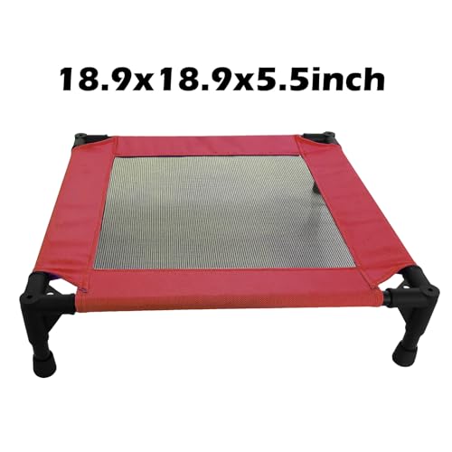 Pozico Elevated Pet Bed with Breathable Mesh for Small Cat and Dog, Raised Cooling Pet Cot for Puppy and Kitty, 18.9x18.9 inch (Red Bed) - color: Red Bed