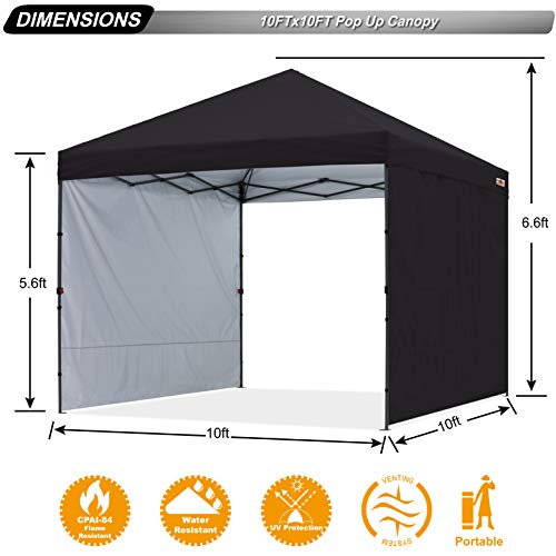 ABCCANOPY Easy Pop up Canopy Tent with 2 Sidewalls for Outdoor Sun Blocking or Rain Protection,10x10, Black - color: Black, size: 10x10