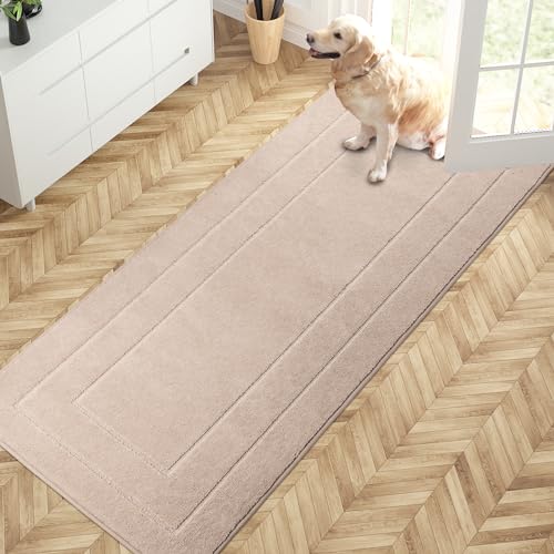 PURRUGS Dirt Trapping Door Mat 32" x 70", Non-Slip/Skid Machine Washable Entryway Rug, Dog Doormat, Super Absorbent Welcome Mat for Muddy Wet Shoes and Paws, Beige - color: Beige, size: 32" X 70"