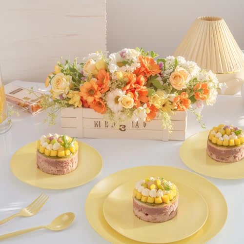 ejonirinjonir EI 150pcs Yellow Plastic Plates,Heavy Duty Bright Disposable Plate,Fancy Plastic Plates for Party,Yellow Dishes for Wedding,Easter,Afternoon Tea Party,Spring - color: Yellow Frosted Plastic Plates
