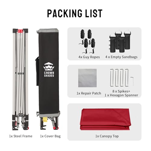 CROWN SHADES 12x12 Pop Up Canopy Outside Canopy, Patented One Push Tent Canopy with Wheeled Carry Bag, Bonus 8 Stakes and 4 Ropes, Red - color: Red, size: 12x12