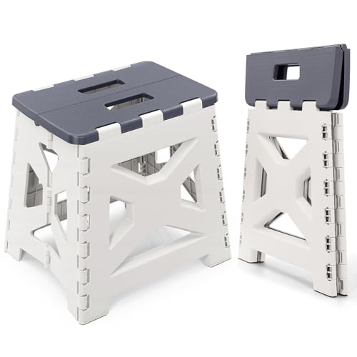 neotidy Foldable Step Stool (1 Pack), 12.9” Tall up to 300 lbs Sturdy Plastic Folding Step Stool for Adults Kitchen Bathroom, Portable Small Stool Travel Foot Stool for Home & Outdoor Use, Dark Gray - color: Dark Gray