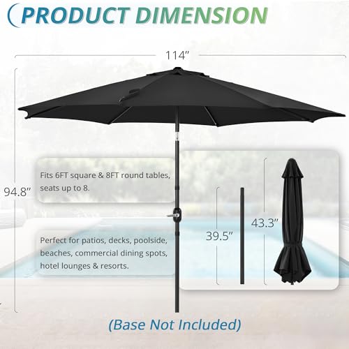LUE BONA 10FT Patio Umbrella, Waterproof Outdoor Market Umbrella with Easy Crank & Tilt, Patio Table Umbrella for Deck Garden Backyard Pool, Black - color: Black
