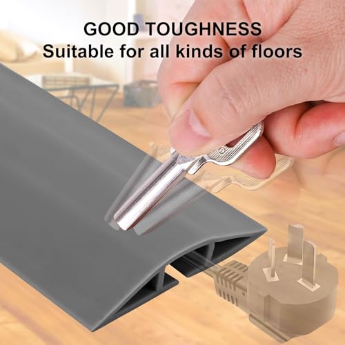 6.5Ft Floor Cord Cover Gray Silicone Cable Protector Easy to Install Wire Organizer and Hider for Home, Office, Garage (Gray-2m) - color: Gray-Silicone, size: 6.5Ft