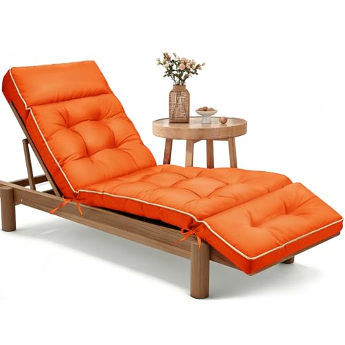 MAGIC ELEPHANT Chaise Lounge Cushions Outdoor, Memory Foam Replacement Patio Pool Lounge Chair Cushion with Ties for Outdoor Furniture, 74 x 22 x 4 Inch (Orange) - color: Orange