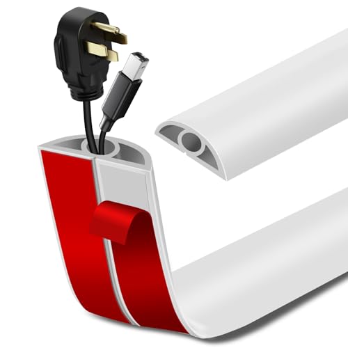 Floor Cord Cover Self Adhesive Cord Hider Floor Extension Cord Covers for Floor Power Cord Protector Cable Management Prevent Cable Trips Cable Cavity 0.32" W x 0.32" H (White, 10Ft) - color: White, size: 0.79" x 10'