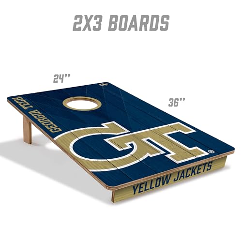 YouTheFan NCAA 2’ x 3’ Wood Cornhole Game with Logo Bags - color: Georgia Tech Yellow Jackets, size: 2' X 3'