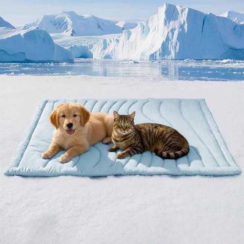 BECEMURU Dog Cooling Mat, Q-MAX＞0.46 Thickened Breathable Cold Pad for Summer Active Dog, 36"x23" Portable Washable Kennel Crate Pet Bed, Rapid Cooling Durable Non-Gel Blue - color: Blue Rectangle, size: M: 36" L X 23" W X 0.8"th