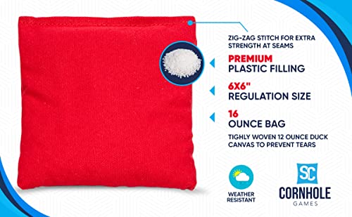 Weather Resistant Cornhole Bags (Set of 8) with Heavy Duty Tote - Professional Regulation 16oz Size & Weight - color: Navy Blue/Hunter Green