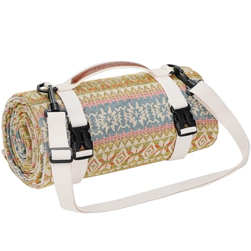 Picnic Blankets Outdoor Extra Large-Waterproof Picnic Blanket with Shoulder Carry Strap | Machine Washable Picnic Mat with Sandproof Backing for Park , Grass, Camping, Hiking, Concerts (Yellow) - color: Yellow, size: 4'11" x 6'7" (Rectangular)