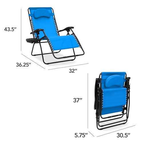 Best Choice Products Oversized Zero Gravity Chair, Folding Outdoor Patio Lounge Recliner w/Cup Holder Accessory Tray, Pillow - Light Blue - color: Light Blue