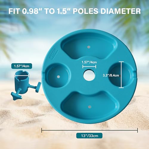 AMMSUN 13" Beach Umbrella Table Tray for Beach, Patio, Garden, Swimming Pool with Cup Holders, Snack Compartments Teal - color: Teal
