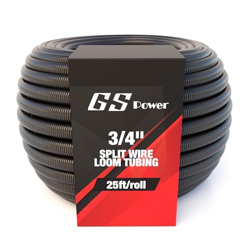 GS Power 3/4 Inch x 25 Ft Split Wire Loom Tubing, Split Cable Sleeve Cord Protector for Industrial Electrical Wires, Automotive Wire Cover Flexible, High Temperature Cable Conduit, Wrap - size: 3/4" x 25ft