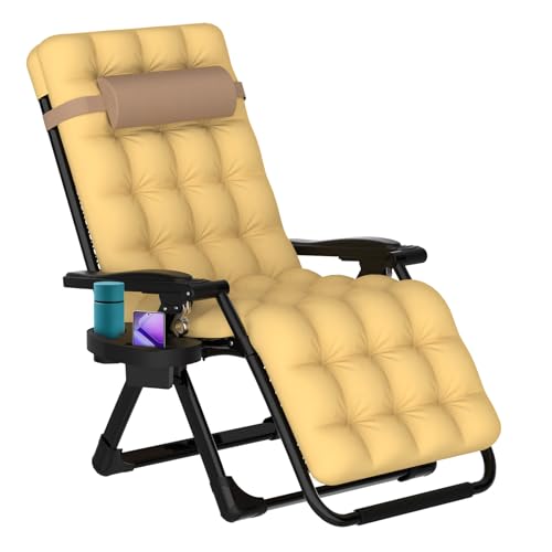 ZENPETIO Zero Gravity Lounge Chair, Outdoor Recliner Chair w/Detachable Cushion Cup Holder and Pillow, Portable Folding Anti Gravity Reclining Chair for Outdoor Camping Patio Lawn Pool, Beige - color: Beige