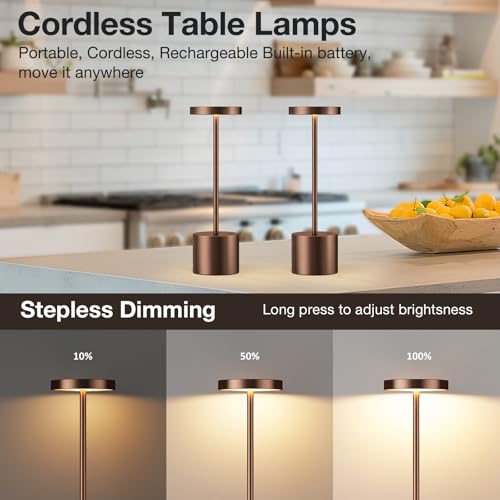 Kakanuo Brown Cordless Lamp Set, Rechargeable Lamp, 3 Color Temperature, LED Outdoor Wireless Lamps, Battery Operated Lamps, Stepless Dimmable, Touch Control - color: Brown