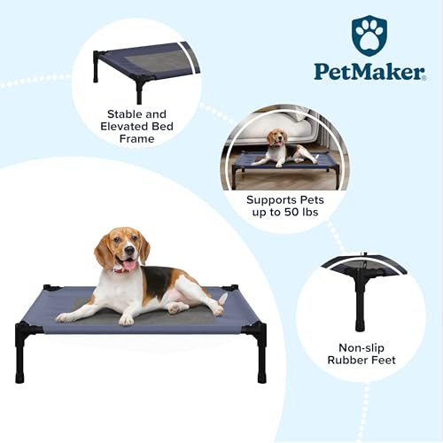 Elevated Dog Bed - 30x24-Inch Portable Pet Bed with Non-Slip Feet - Indoor/Outdoor Dog Cot or Puppy Bed for Pets up to 50lbs by PETMAKER (Blue) - color: Blue, size: Medium
