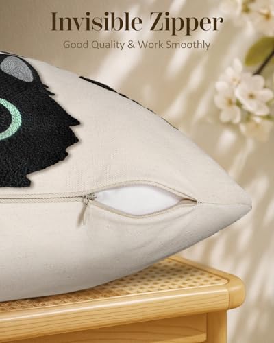 Embroidered Throw Pillow Cover 18x18 Inch - Spring Summer Boho Decorative Pillow Cover with Zipper for Living Room Couch Sofa Bed Aesthetic Design Three Cat Bone Cushion Pillowcase - color: Cat Bone, size: 18" x 18" (Pack of 1)