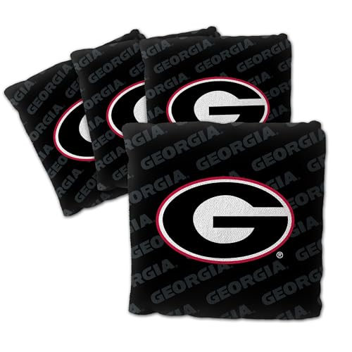 YouTheFan Officially-Licensed NCAA Set of 4 Cornhole Bags - All Weather Regulation 6” x 6” Size - 16oz Weight - Designed in USA - color: Georgia Bulldogs - Black