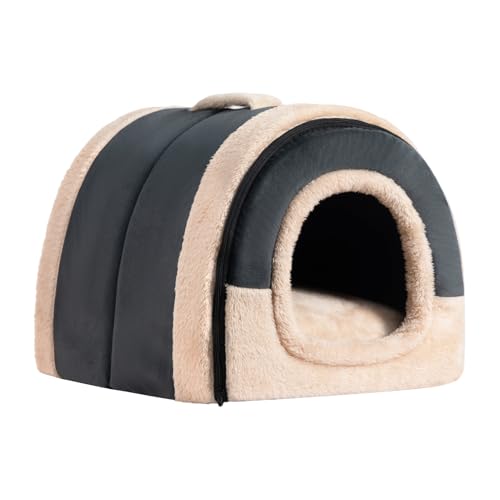 Hollypet Cat Bed Self-Warming 2 in 1 Foldable Kitty Cave Hut House Nest Pet Sleeping Bed, Crystal Velvet Pet Condo for Indoor Cats, Dark Gray Arched Cave - color: Dark Gray Arched Cave