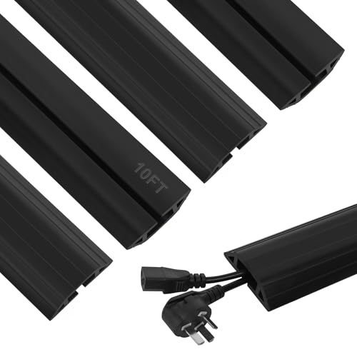 Floor Cable Cover 10Ft 2Pcs Heavy Duty PVC Cable Protector Electric Cord Hider Management Strip Extension Cord Covers Raceway for Wires Inner Channel 1.36" W x 0.43" H - Black - color: Black, size: 10Ft - 2PCS