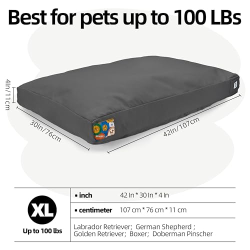 Sytopia 42 Inch Canvas Outdoor Dog Bed for Extra Large Dogs, Durable Dog Bed with Waterproof Machine Washable Removable Cover, Indoor Patio Pet Pad for Crate, Dark Grey - color: Dark Grey, size: X-large