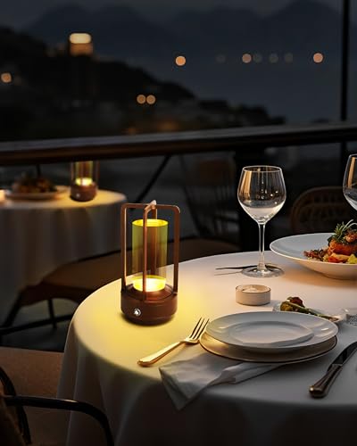 Set of 2 Cordless Table Lamps, LED Rechargeable Battery Operated Desk Lamps with 3 Color Stepless Dimmable, Small Light Portable for Outdoor Patio Bar Restaurants Bedroom Bedside (Brown) - color: Brown