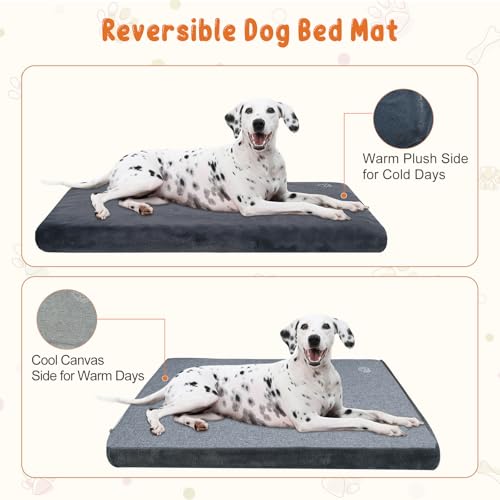 EMPSIGN Stylish Dog Bed Mat Dog Crate Pad Mattress Reversible (Cool & Warm), Water Proof Linings, Removable Machine Washable Cover, Firm Support Pet Crate Bed for Small to XX-Large Dogs, Grey - size: XXL(47"*29"*3")