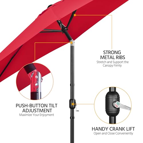 Yaheetech 10FT Patio Umbrella Outdoor with Heavy Duty Base Included,Table Umbrella with Push Button Tilt and Crank, UV Protection Waterproof for Yard/Outdoor/Wedding Parties and Events - Red - color: Red, size: 10FT