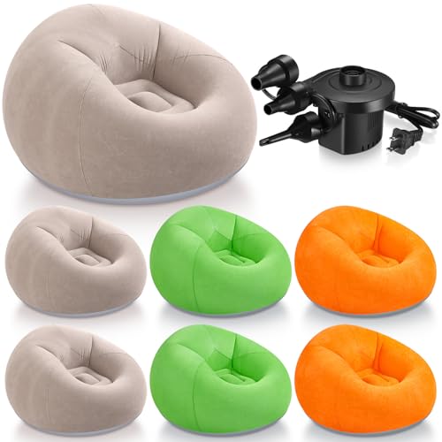 Realspring 6 9 12 Pcs Inflatable Bean Bag Chairs for Adults with Electric Air Pump, Blow up Couch Folding Portable Inflatable Couch Lazy Sofa for Outdoor Movie Night Camping(Coffee,Orange,Green,6 Pcs) - color: Coffee,orange,green