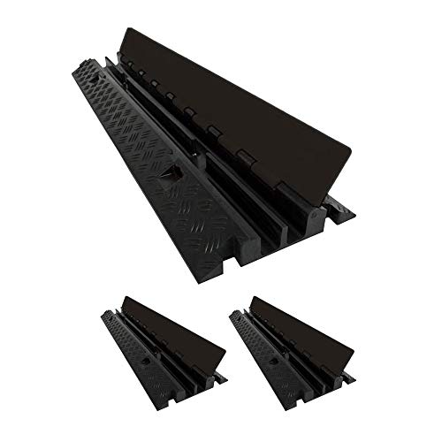 Electriduct Heavy Duty 2 Channel Cable Protector Traffic Wire and Hose Ramp Cord Cover 1.2 Inch Channels 12,000 lbs per Axle CP-RPS-212 - Rubber Black Base/Black Lid, 3 Pack - color: Black, size: 3 Ramps