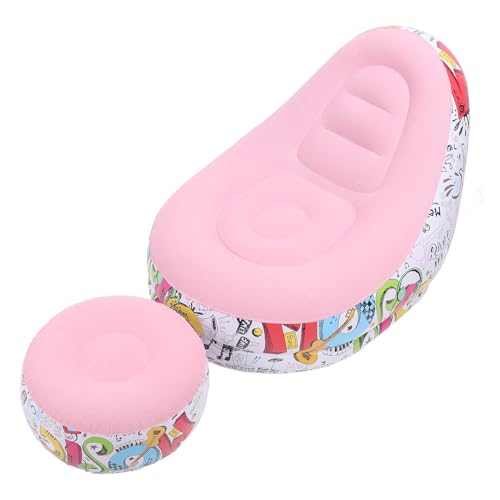 Pomya Foldable Air Lounger Chair with Foot Stool | Inflatable Sofa Bed for Beach, Camping, Outdoor - Flocking Fabric Design (Pink) - color: Pink