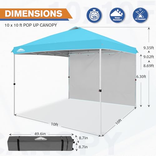 EAGLE PEAK Commercial Canopy 10x10 Pop Up Canopy Tent with 1 Sidewall, Easy Setup Heavy Duty Instant Event Shelter for Vendors & Markets, Outdoor Sun Shade, Light Blue - color: Light Blue, size: 10x10