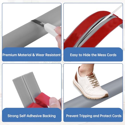 Floor Cord Cover Self Adhesive Cord Hider Floor Extension Cord Covers for Floor Power Cord Protector Cable Management Prevent Cable Trips Cable Cavity 0.32" W x 0.32" H (Grey, 3.3Ft) - color: Grey, size: 0.79" x 3.3'