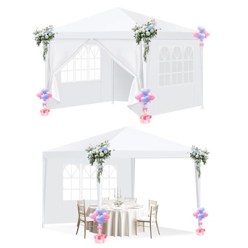 HOTEEL 10'x10' Canopy Party Tent with 2 Removable Sidewalls, Waterproof Outdoor Shelter for Camping, Patio, Weddings & Events, Portable White Gazebo - color: White, size: 10x10 ft (With 2 Sidewalls)