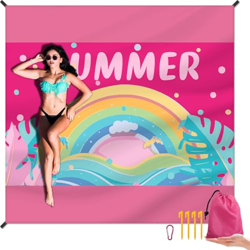 DPWCVM Beach Blanket Waterproof Sandproof Large Beach Mat 79" X 83" for 2-4 Adults Sand Free Mat Quick Drying,Lightweight & Durable with 4 Stakes & 4 Corner Pockets for Beach Travel Camping.(Pink) - color: Pink, size: 79" X 83"