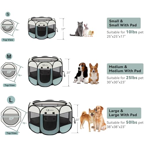 Siedihit Dog Cat Playpen, Puppy Pet Playpen Indoor for Small Dog Crate Tent Cage Outdoor, Portable Pop Up Dogs Enclosure Kennel with Carrying Case for Dogs/Cats/Rabbits(Grey, Small - color: Grey