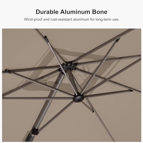 PURPLE LEAF 8' X 10' Left-right Tilting Patio Umbrella with Base Outdoor Swivel Cantilever Offset Aluminum Umbrella with Champagne Frame and 360-degree Rotation for Garden Deck Pool, Taupe - color: Taupe, size: 8' x 10'(Tilt)