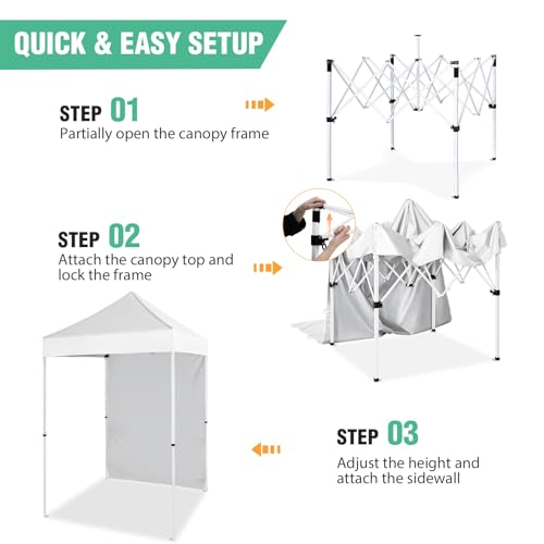 5x5 Pop Up Canopy Tent with One Sidewall, Instant Portable Beach Canopy, Outdoor Tent with Carry Bag for Camping, Sports, Tailgating, Events, White - color: White, size: With One Wall