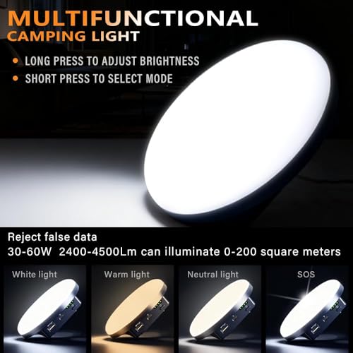 Camping Lights Tent Light 4500 Lumens 45W Rechargeable LED Lantern Magnetic Hanging, Portable USB Outdoor Canopy, Emergency Lights for Home, Lanterns for Power Outages, Ice Shanty Lights（2pcs） - size: 7200 mAh-2pack