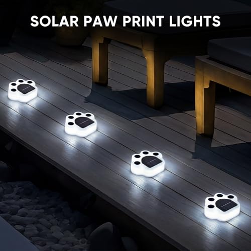 Solar Paw Print Lights 4 Pack, Outdoor Waterproof Solar Garden Lights, Lawn Patio Pathway Decorative Lights, Pet Dog Lovers Gifts for Women Mom Mother's Day(Cool White) - color: Cool White
