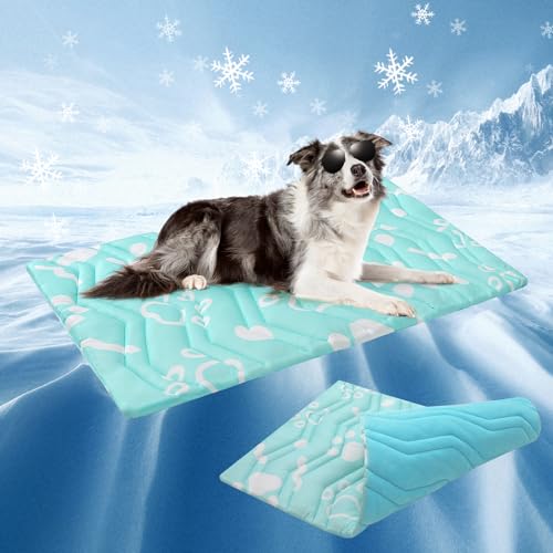 BEAUTYZOO Upgrade Dog Cooling Mat Extra Large, Reversible Self-Cooling Mat for Dogs, Thicken Pet Ice Cool Pad Blanket for Summer Kennel Sofa Bed Floor Car Seat, Machine Washable&Foldable, 48"x28" - color: Aqua Blue, size: 48.0"L x 28.0"W x 1.0"Th(L)