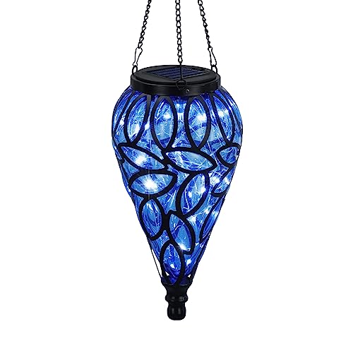 SUNNYPARK Outdoor Plastic Solar Hanging Lantern, 15 Cool White LEDs Twinkle Effect Tear-Shaped Hanging Lantern Decor Garden Decorative Solar Lights for Backyard, Patio and Lawn - style: Blue New