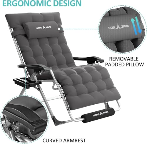 Amopatio Oversized Folding Recliner Zero Gravity Chair with Cushion for Indoor & Outdoor, XL Heavy Duty Patio Reclining Lounge Chairs with Tray/Footrest/Headrest - color: Magenta, style: 29in-1pc