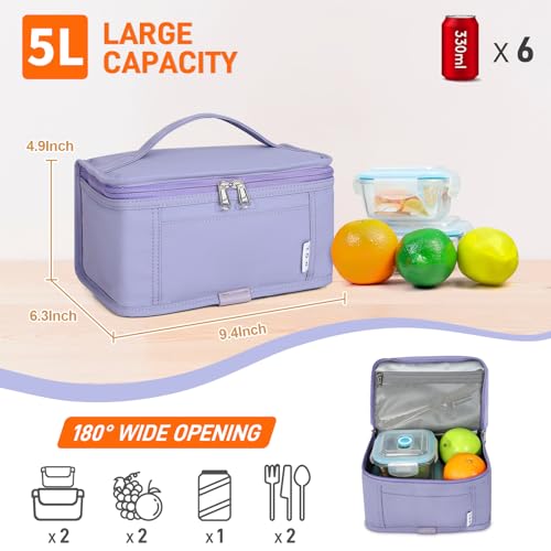 NOL Natural Organic Lifestyle Small Lunch Bag Mini Lunch Box Insulated Lunch Bag for Men/Women Leakproof Cooler Tote Bag Lightweight Nylon Waterproof Lunch Box For Work, Light purple - color: Light Purple, size: Medium(5 Liters)