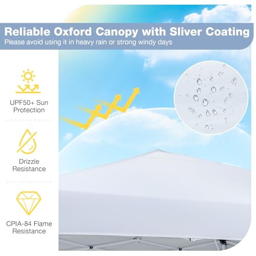 Tangkula 10x10 FT Pop Up Canopy, UPF50+ Outdoor Tent with 4 Sandbags, 8 Stakes, 4 Wind Ropes, Heavy-Duty Carbon Steel Frame, Carrying Bag, Portable Canopy Tent for Party Event Camping Travel (White) - color: White, size: 10x10 Ft